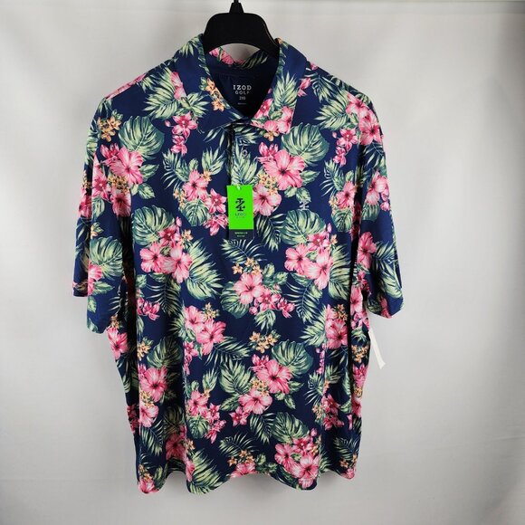 Izod Shirt Men 2XB Multicolor Floral Swingflex Elite Golf Polo 4-Way Stretch NWT - Picture 1 of 8